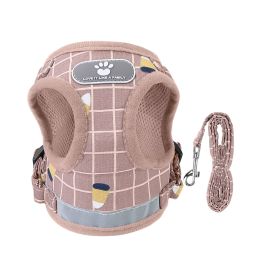 Pet Mesh Harness Dog Leash Set Reflective Chest Strap Adjustable Puppy Vest For Puppies Breeds Dogs Cats Walking Outdoor (Option: PinkCheckered_XS)